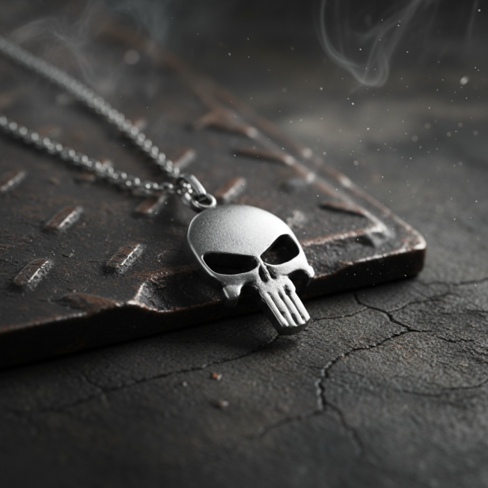 Punisher Cezalandırıcı Gümüş Kaplama Düz Zincir Kolye