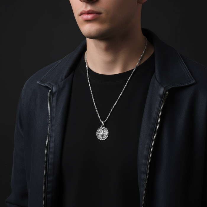 Minimal Pusula Gümüş Kaplama Örme Zincir Kolye