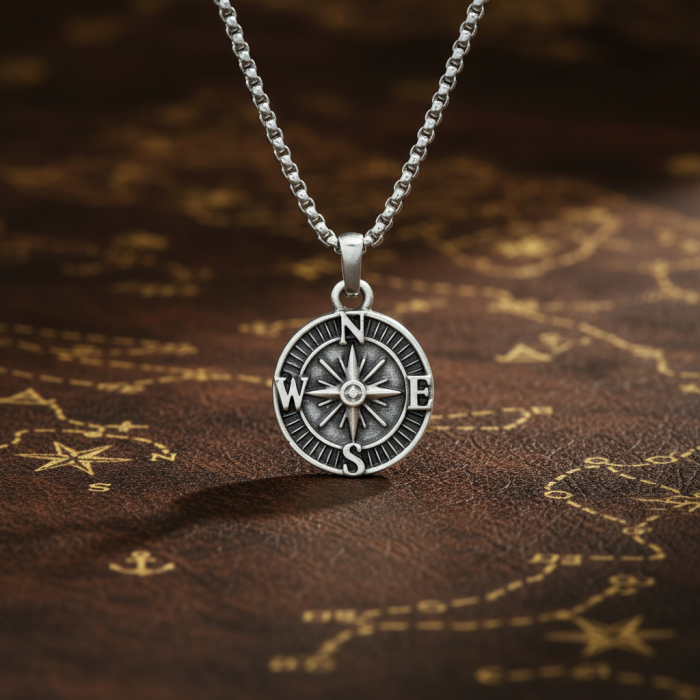 Minimal Pusula Gümüş Kaplama Örme Zincir Kolye