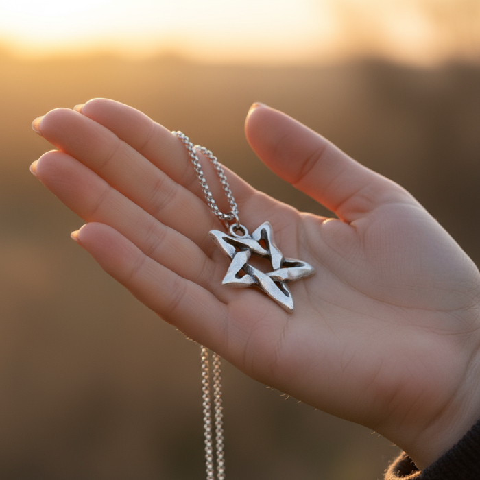 Pentagram Gümüş Kaplama Örme Zincir Kolye