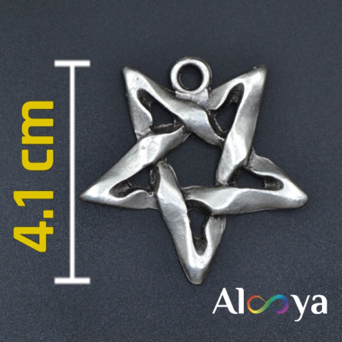 Pentagram Gümüş Kaplama Örme Zincir Kolye