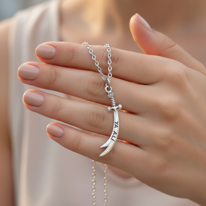 Zülfikar Ya Ali Kılıcı Gümüş Kaplama Düz Zincir Kolye