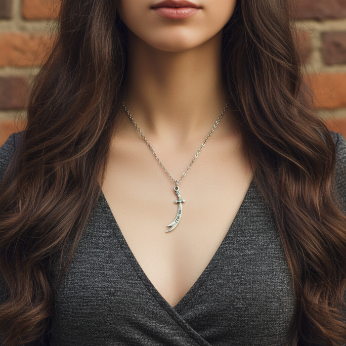 Zülfikar Ya Ali Kılıcı Gümüş Kaplama Düz Zincir Kolye