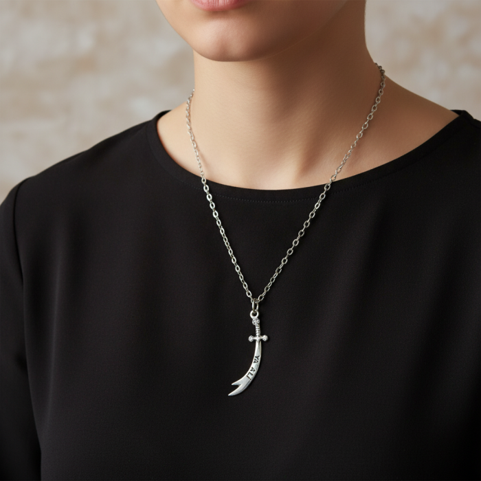 Zülfikar Ya Ali Kılıcı Gümüş Kaplama Düz Zincir Kolye