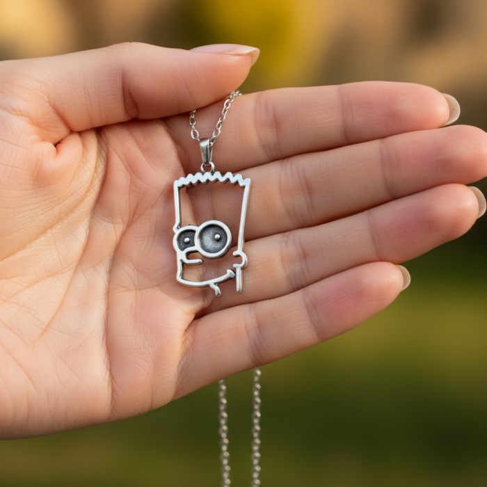 Bart Simpson Gümüş Kaplama Düz Zincir Kolye