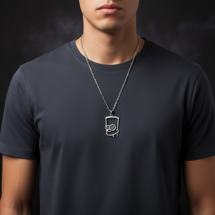 Bart Simpson Gümüş Kaplama Düz Zincir Kolye