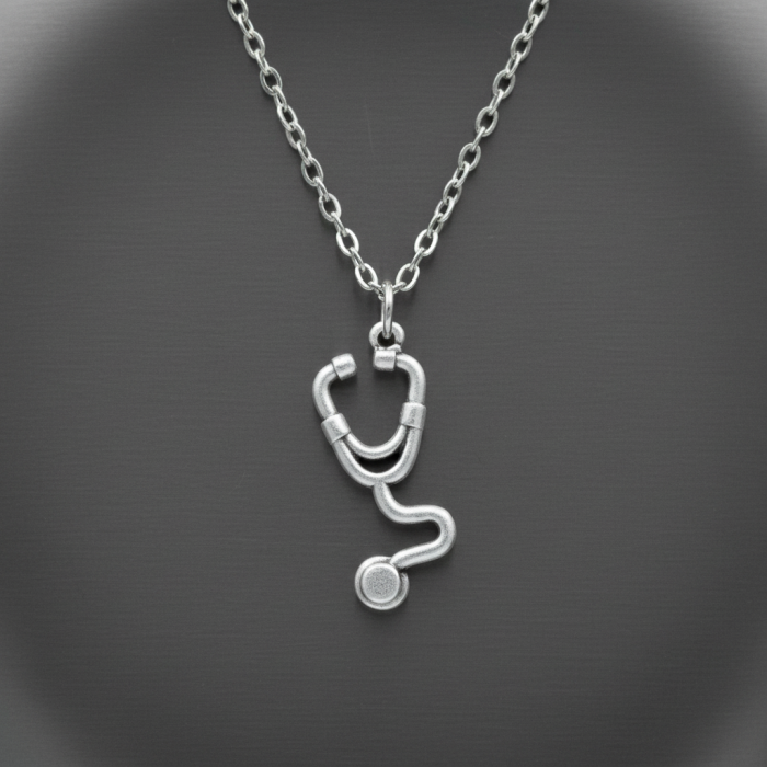 Doktor Steteskop Gümüş Kaplama Düz Zincir Kolye