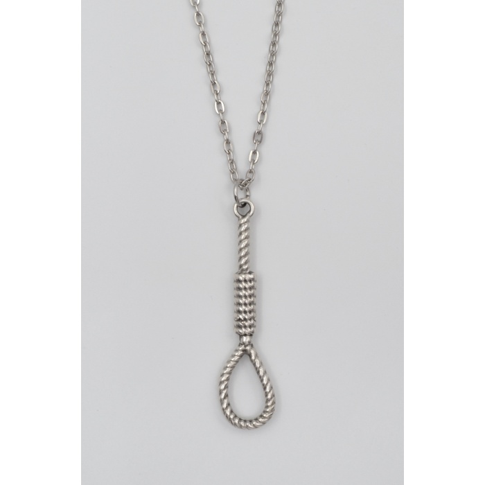 Halat - Urgan - İdam Düğümü Düz Ezme Zincir Kolye - Antik Gümüş Kaplama - Kadın Erkek - 60 cm