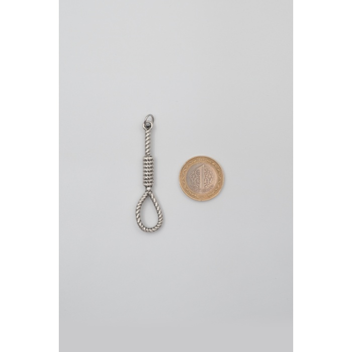 Halat - Urgan - İdam Düğümü Düz Ezme Zincir Kolye - Antik Gümüş Kaplama - Kadın Erkek - 60 cm