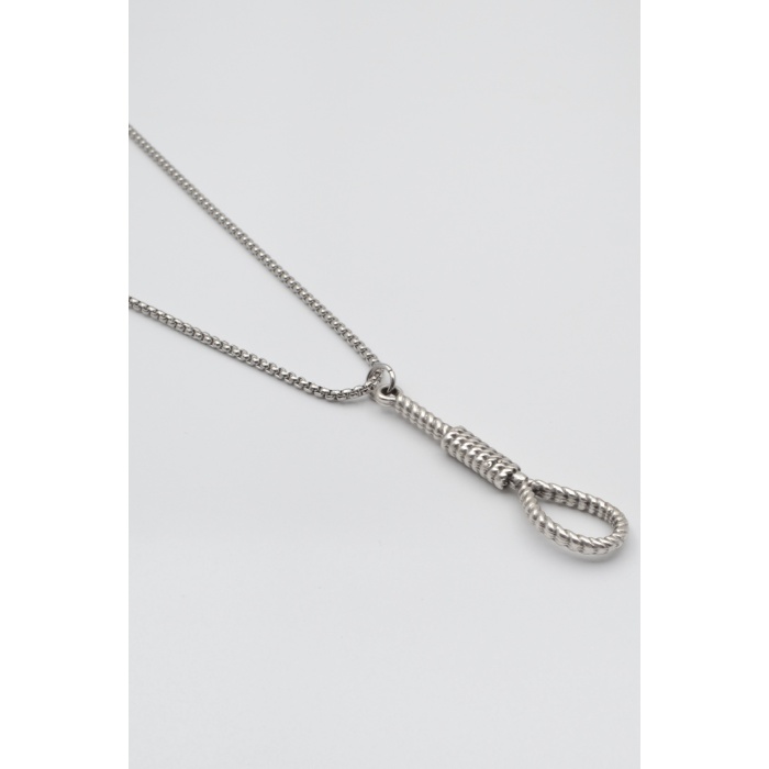 Halat - Urgan - İdam Düğümü Örme Zincir Kolye - Antik Gümüş Kaplama - Kadın Erkek - 60 cm