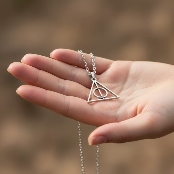 Harry Potter Ölüm Yadigarları Üçgen Gümüş Kaplama Düz Zincir Kolye