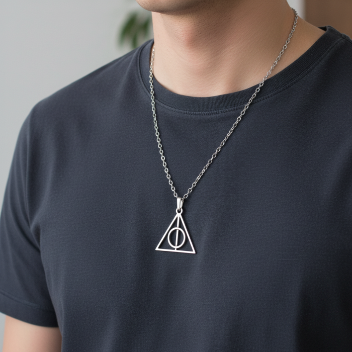 Harry Potter Ölüm Yadigarları Üçgen Gümüş Kaplama Düz Zincir Kolye
