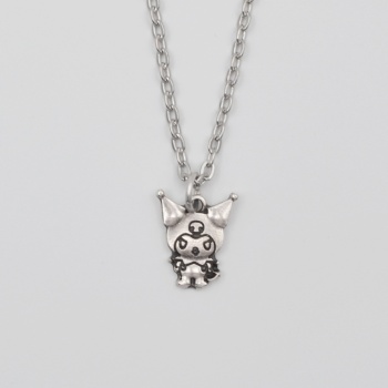 Sanrio Kuromi Kolye - Düz Ezme İthal Zincirli Unisex Gümüş Kaplama - 60 cm