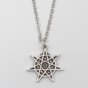 Modern Heptagram Yıldız Kolye - Düz Ezme İthal Zincirli Unisex Gümüş Kaplama - 60 cm