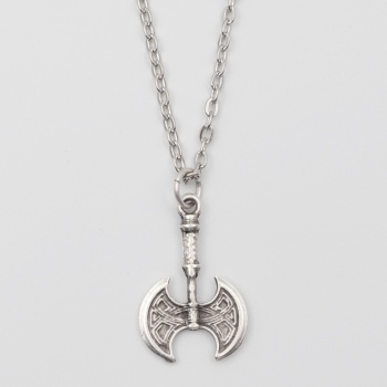 Modern Viking Balta Kolye - Düz Ezme İthal Zincirli Unisex Gümüş Kaplama - 60 cm