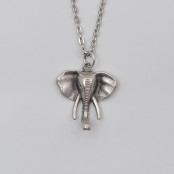 Fil Kafası KolyeDüz Ezme Zincir Kolye - Antik Gümüş Kaplama - Kadın Erkek - 60 cm