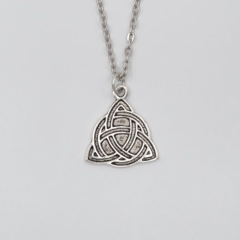 Triquetra - Kelt Düğümü Düz Ezme Zincir Kolye - Antik Gümüş Kaplama - Kadın Erkek - 60 cm