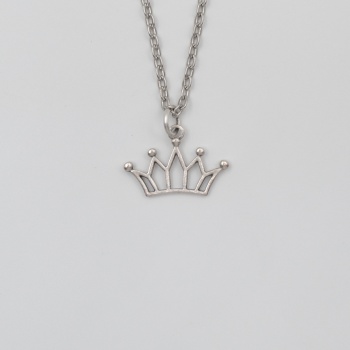 Taç Düz Ezme Zincir Kolye - Antik Gümüş Kaplama - Kadın Erkek - 60 cm