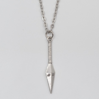 Anime Ninja Kunai Düz Ezme Zincir Kolye - Antik Gümüş Kaplama - Kadın Erkek - 60 cm