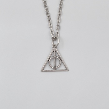 Minimal Harry Potter Ölüm Yadigarları Düz Ezme Zincir Kolye - Antik Gümüş Kaplama - Kadın Erkek - 60 cm