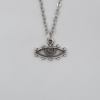 Bohem Koruyucu Göz Düz Ezme Zincir Kolye - Antik Gümüş Kaplama - Kadın Erkek - 60 cm