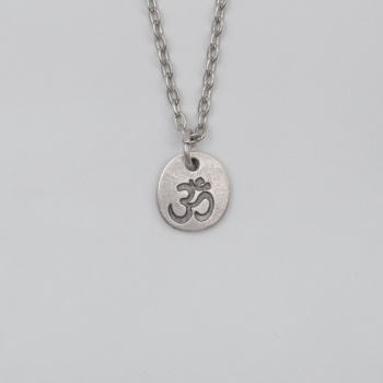 Om Aum Sembolü Düz Ezme Zincir Kolye - Antik Gümüş Kaplama - Kadın Erkek - 60 cm