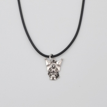 Sanrio Kuromi Kolye - PU Deri İp Zincirli Unisex Gümüş Kaplama - 60 cm