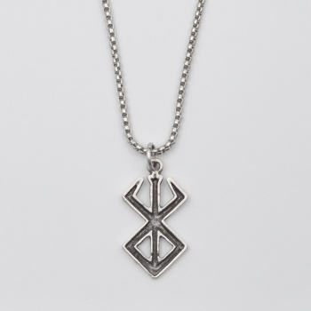 Berserk Anime Manga Sembol Kolye - Örme İthal Zincirli Unisex Gümüş Kaplama Takı - 60 cm