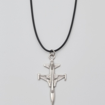 F-5 Tiger Savaş Uçağı Kolye - PU Deri İp Zincirli Unisex Gümüş Kaplama Havacı Takı - 60 cm