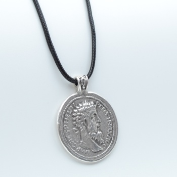 Roma Parası Sikke Gümüş Kaplama Deri İp Kolye
