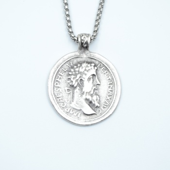 Roma Parası Sikke Gümüş Kaplama Örme Zincir Kolye