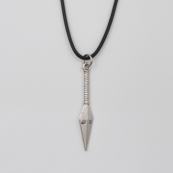 Anime Ninja Kunai Siyah Deri İp Kolye - Antik Gümüş Kaplama - Kadın Erkek - 60 cm