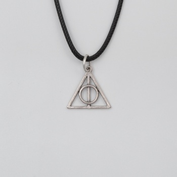Minimal Harry Potter Ölüm Yadigarları Siyah Deri İp Kolye - Antik Gümüş Kaplama - Kadın Erkek - 60 cm
