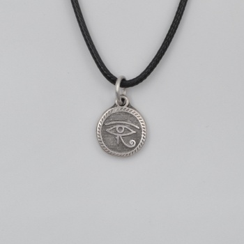 Horusun Gözü Siyah Deri İp Kolye - Antik Gümüş Kaplama - Kadın Erkek - 60 cm