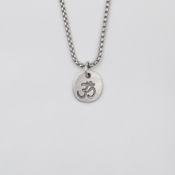 Om Aum Sembolü Örme Zincir Kolye - Antik Gümüş Kaplama - Kadın Erkek - 60 cm