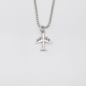 Küçük Uçak Örme Zincir Kolye - Antik Gümüş Kaplama - Kadın Erkek - 60 cm