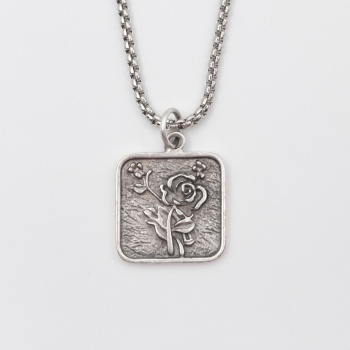 Otantik Gül Örme Zincir Kolye - Antik Gümüş Kaplama - Kadın Erkek - 60 cm