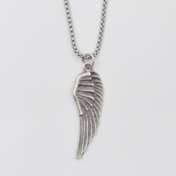 Melek Kanadı Örme Zincir Kolye - Antik Gümüş Kaplama - Kadın Erkek - 60 cm