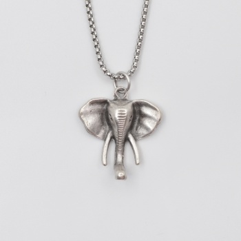 Fil Kafası KolyeÖrme Zincir Kolye - Antik Gümüş Kaplama - Kadın Erkek - 60 cm