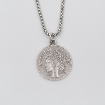 Francesca - Zambak Çiçeği Madalyon Örme Zincir Kolye - Antik Gümüş Kaplama - Kadın Erkek - 60 cm