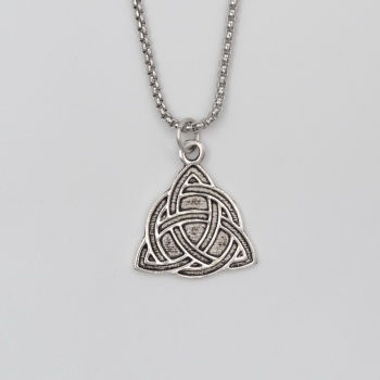 Triquetra - Kelt Düğümü Örme Zincir Kolye - Antik Gümüş Kaplama - Kadın Erkek - 60 cm