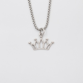 Taç Örme Zincir Kolye - Antik Gümüş Kaplama - Kadın Erkek - 60 cm