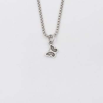 Minimalist Kelebek Örme Zincir Kolye - Antik Gümüş Kaplama - Kadın Erkek - 60 cm