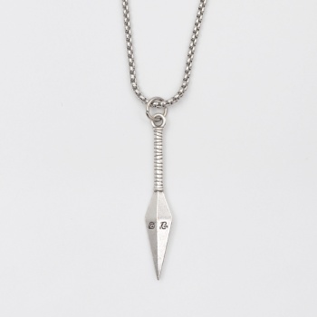 Anime Ninja Kunai Örme Zincir Kolye - Antik Gümüş Kaplama - Kadın Erkek - 60 cm
