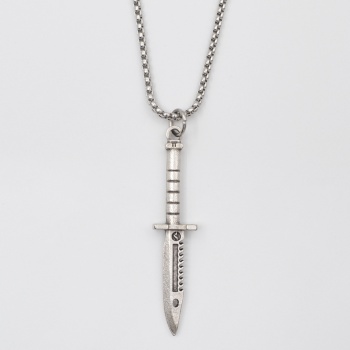 Testere Dişli Taktik Bıçak Örme Zincir Kolye - Antik Gümüş Kaplama - Kadın Erkek - 60 cm