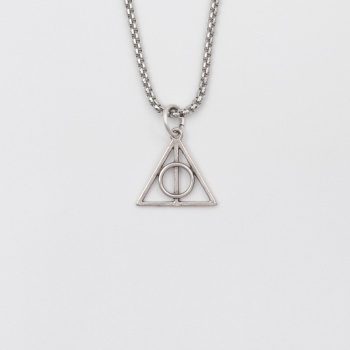 Minimal Harry Potter Ölüm Yadigarları Örme Zincir Kolye - Antik Gümüş Kaplama - Kadın Erkek - 60 cm