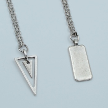 2li Sallantılı Üçgen Dikdörtgen Bar Gümüş Kaplama Kolye Seti