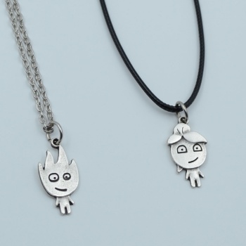 Ateş Ve Su Gümüş Renk Çift Sevgili Best Deri ve Gümüş Kaplama Düz Zincir Kolye