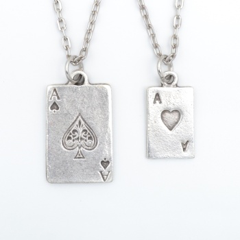 2li Maça As İskambil - Poker Gümüş Kaplama Kolye Seti