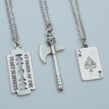 3lü Kuru Kafa Balta Peaky Blinders Jilet As Kağıt Gümüş Kaplama Kolye Seti